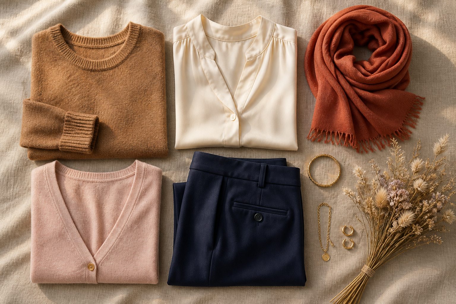 Vêtements aux couleurs coordonnées pliés et disposés en harmonie de tons