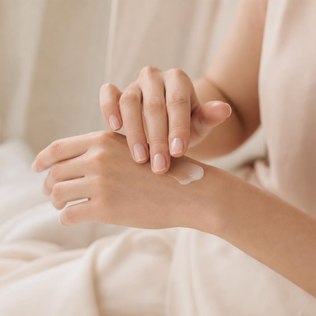 Une noisette de gel-crème prélevée du bout des doigts avant application